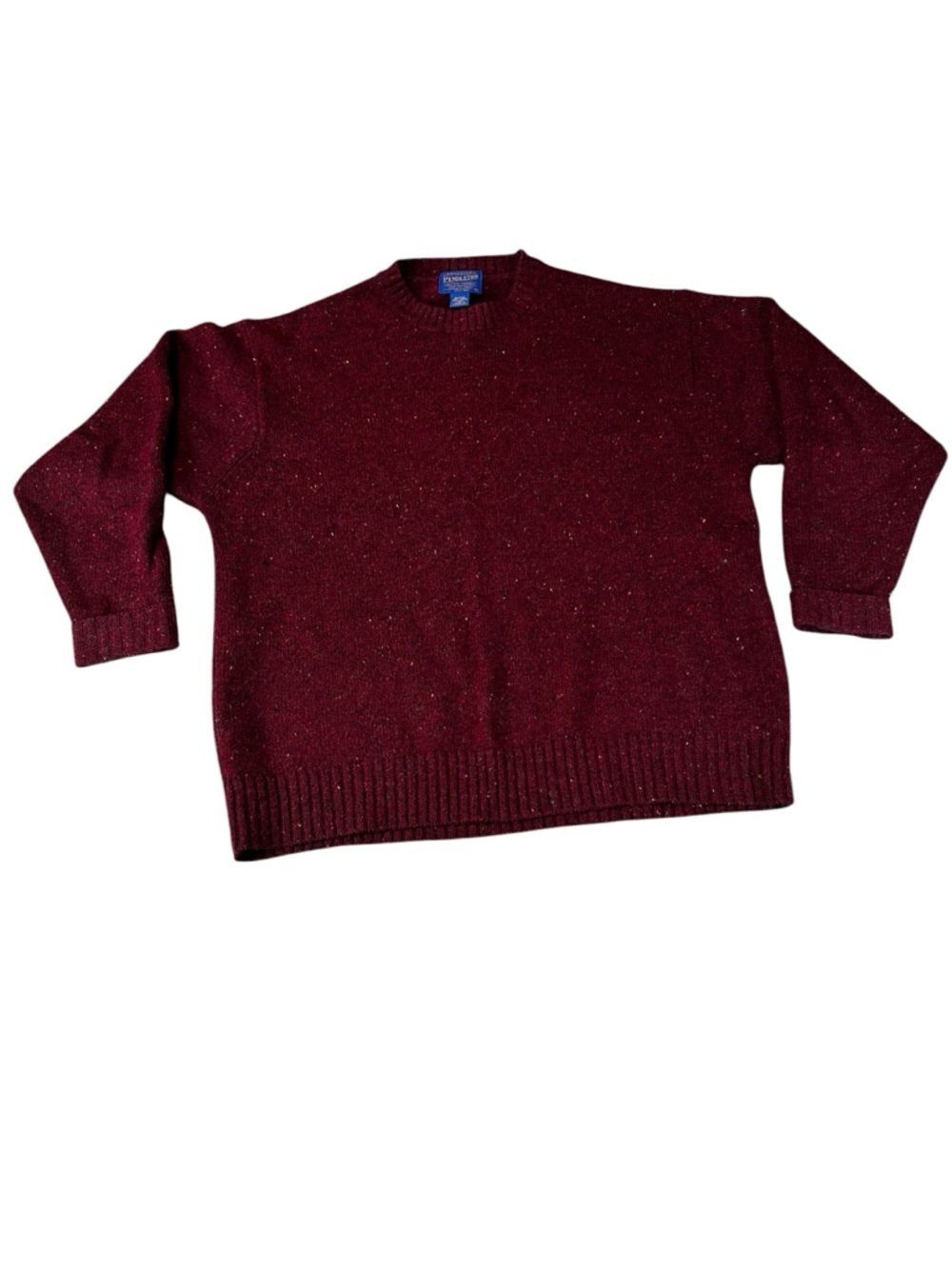 Pendleton 100% Virgin Wool Crewneck Sweater Mens L Burgundy Donegal Fleck Y2K